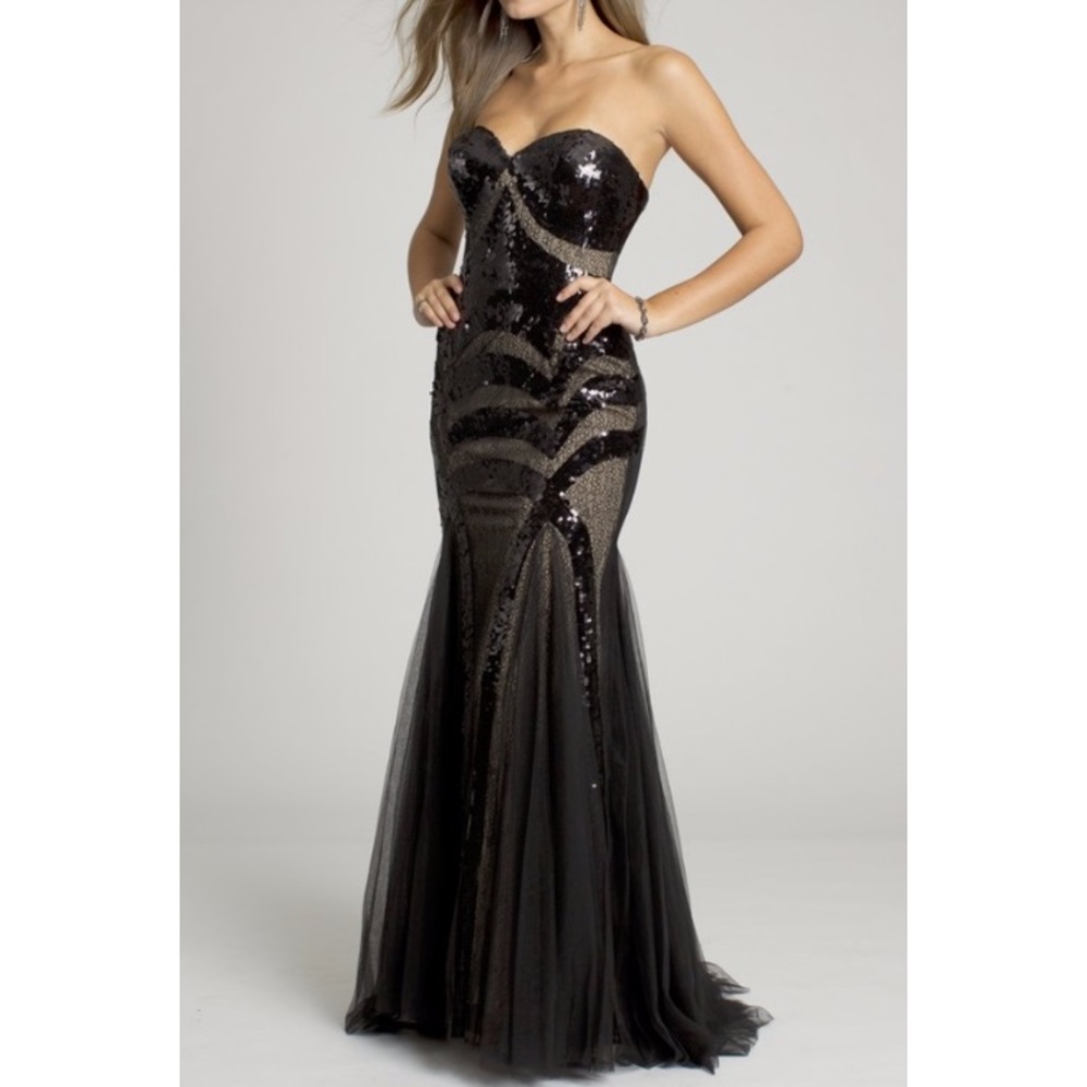 Jovani Black Strapless Sequined Mermaid Prom/Evening Gown- Size 2